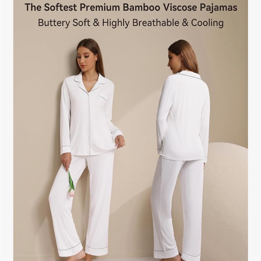 WiWi Viscose from Bamboo Women's Button Down Pajama Set: Pjs - Small